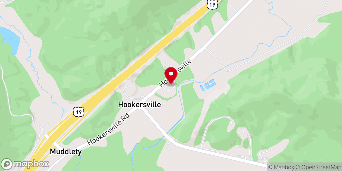 Map showing location of Muddlety United Methodist Church