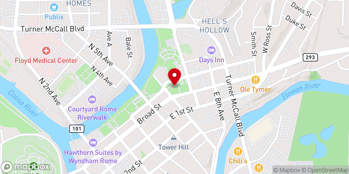 Map showing location of Rome City Auditorium