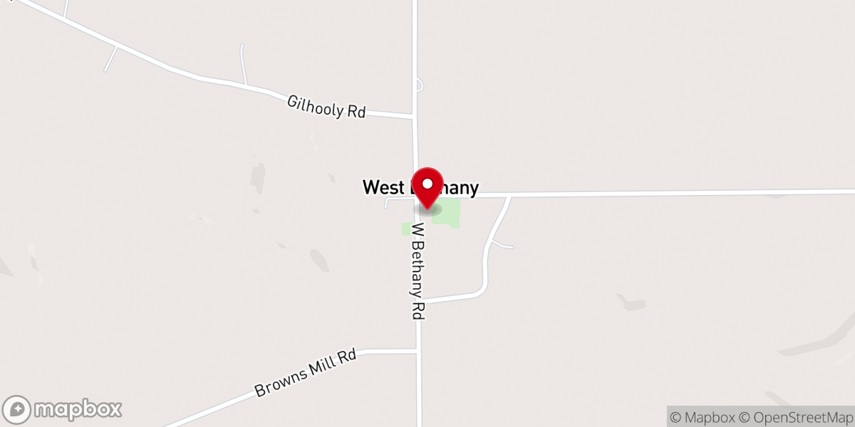 Map showing location of West Bethany Baptist Church