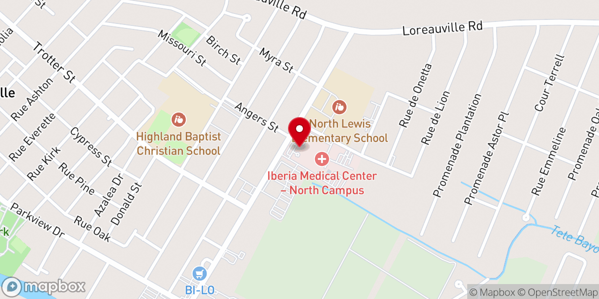Map showing location of Iberia Medical Center - North Campus