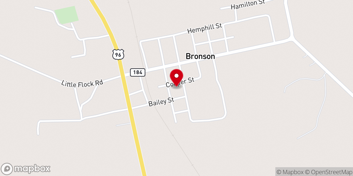 Map showing location of FIRST BAPTIST CHURCH BRONSON