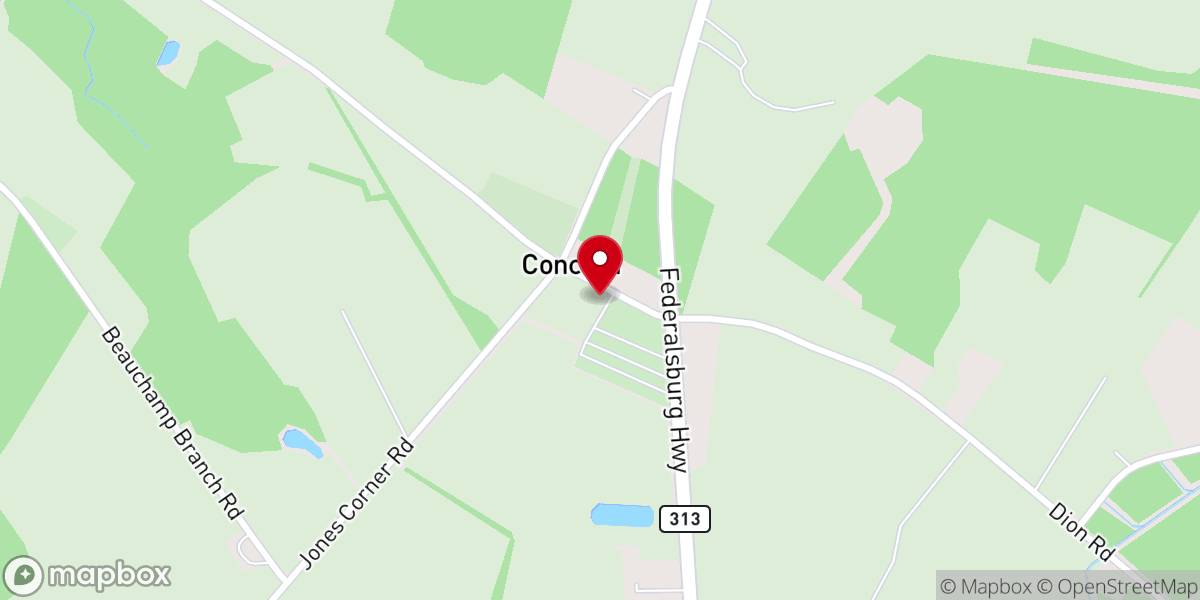 Map showing location of Concord Methodist Episcopal Church