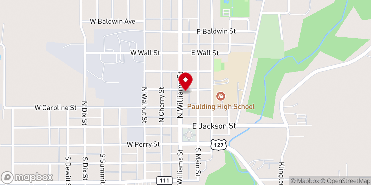 Map showing location of Paulding United Methodist Church