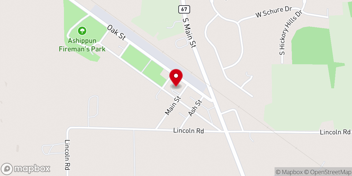 Map showing location of Zion Lutheran Church, Main Street, Ashippun, WI