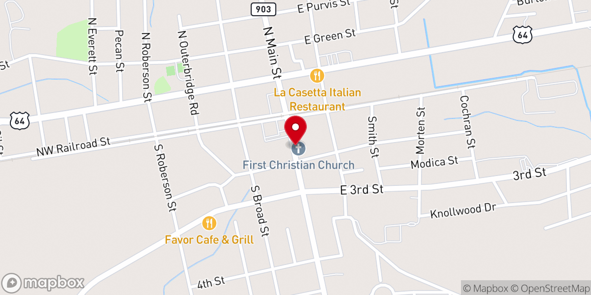 Map showing location of First Christian Church
