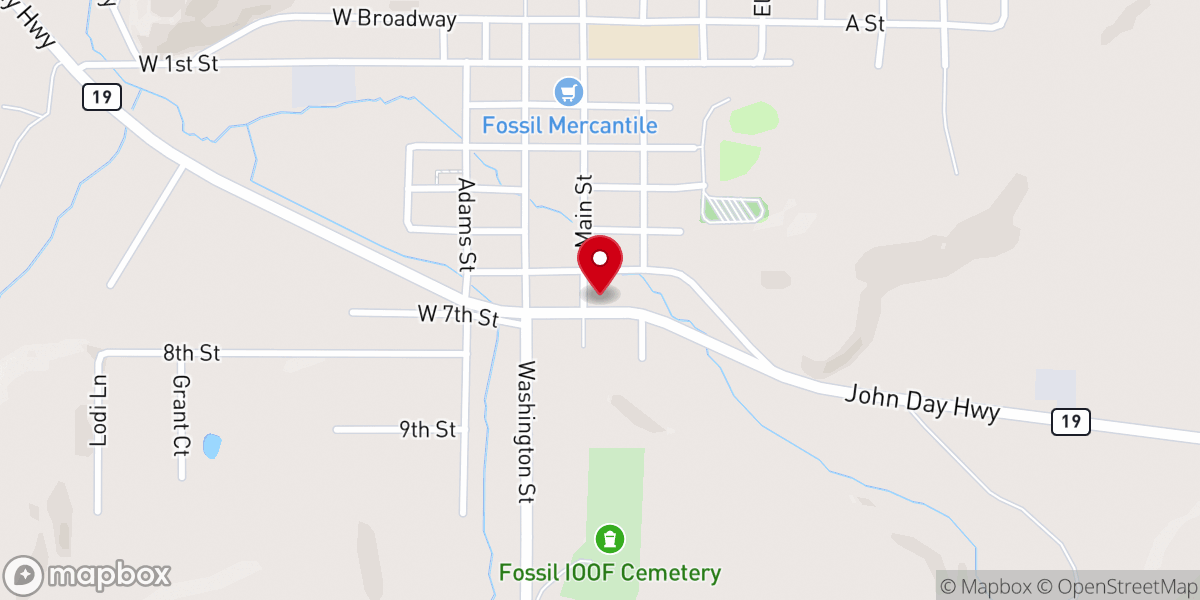 Map showing location of Fossil Global Methodist Church
