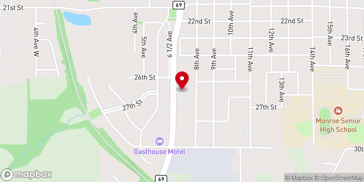 Map showing location of Monroe Bible Church