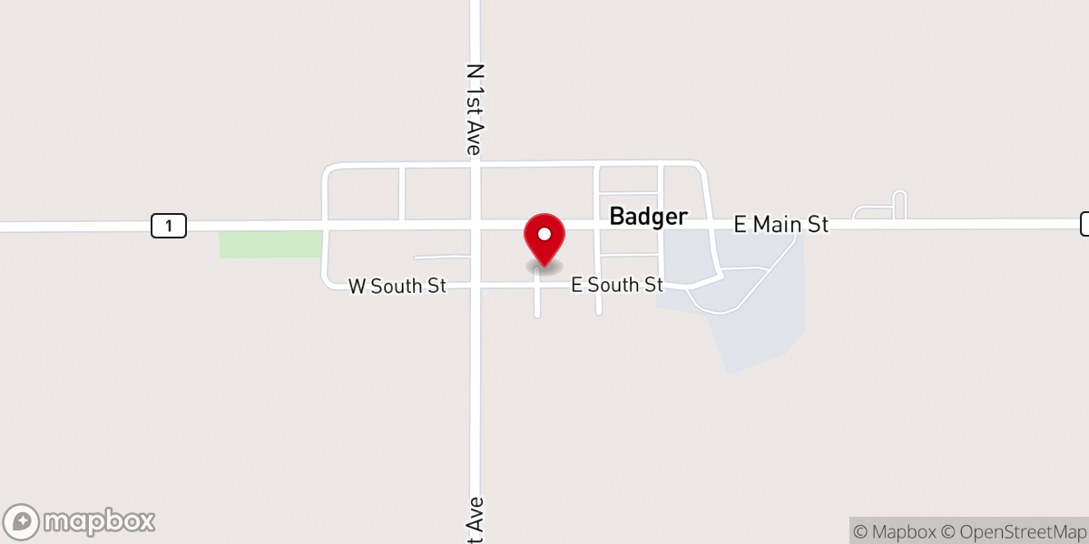 Map showing location of Badger Lutheran Church