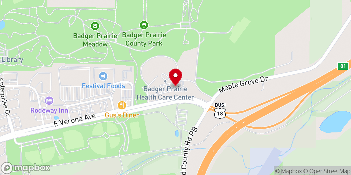Map showing location of Badger Prairie Needs Network