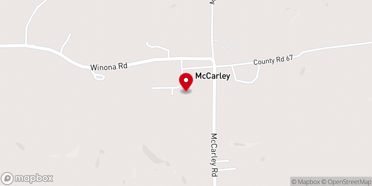 Map showing location of McCarley Baptist Church