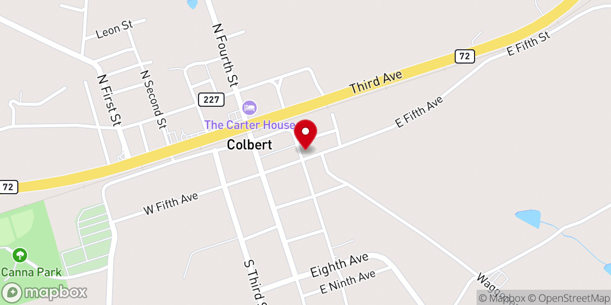 Map showing location of Colbert First Baptist Church