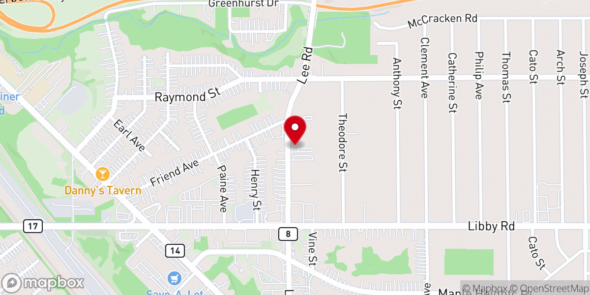 Map showing location of Southeast Baptist Church