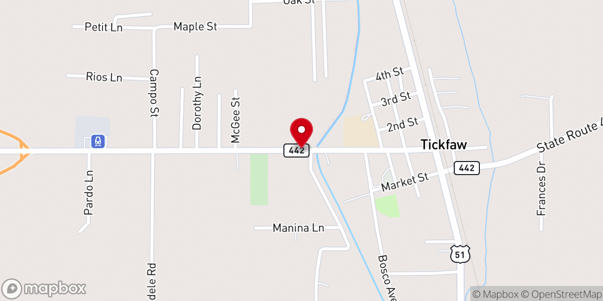Map showing location of Tickfaw Baptist Church