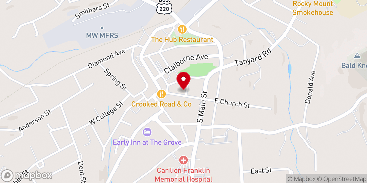 Map showing location of Rocky Mount Baptist Church