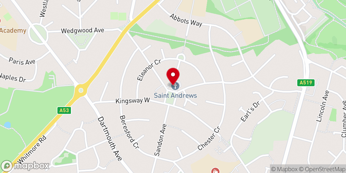 Map showing location of St Andrews Westlands (C of E)
