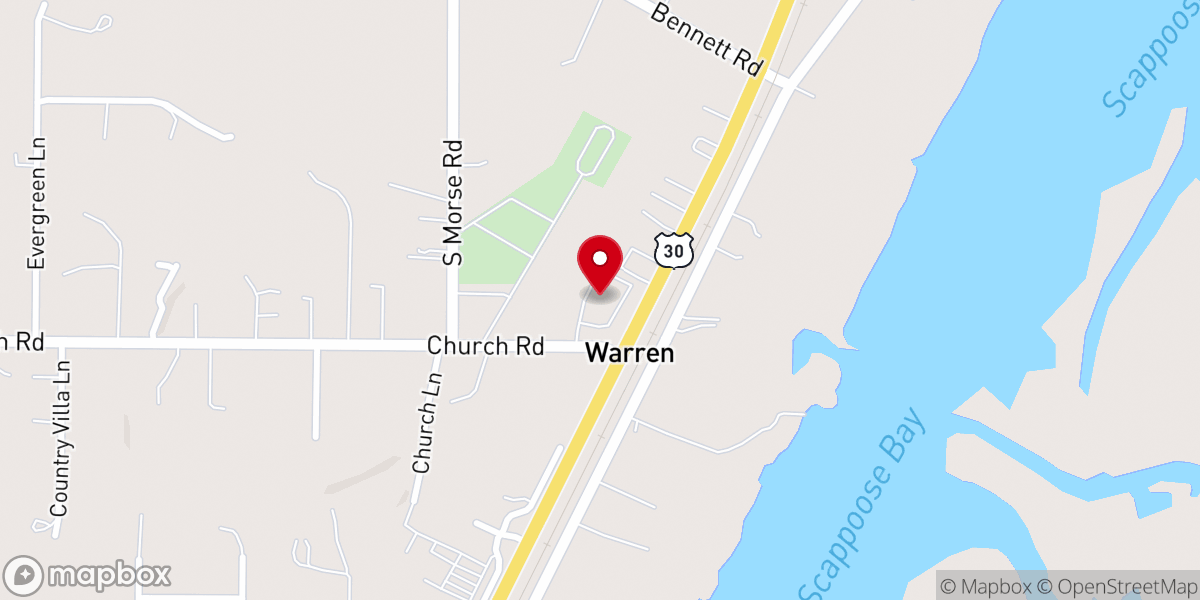 Map showing location of Warren Baptist Church