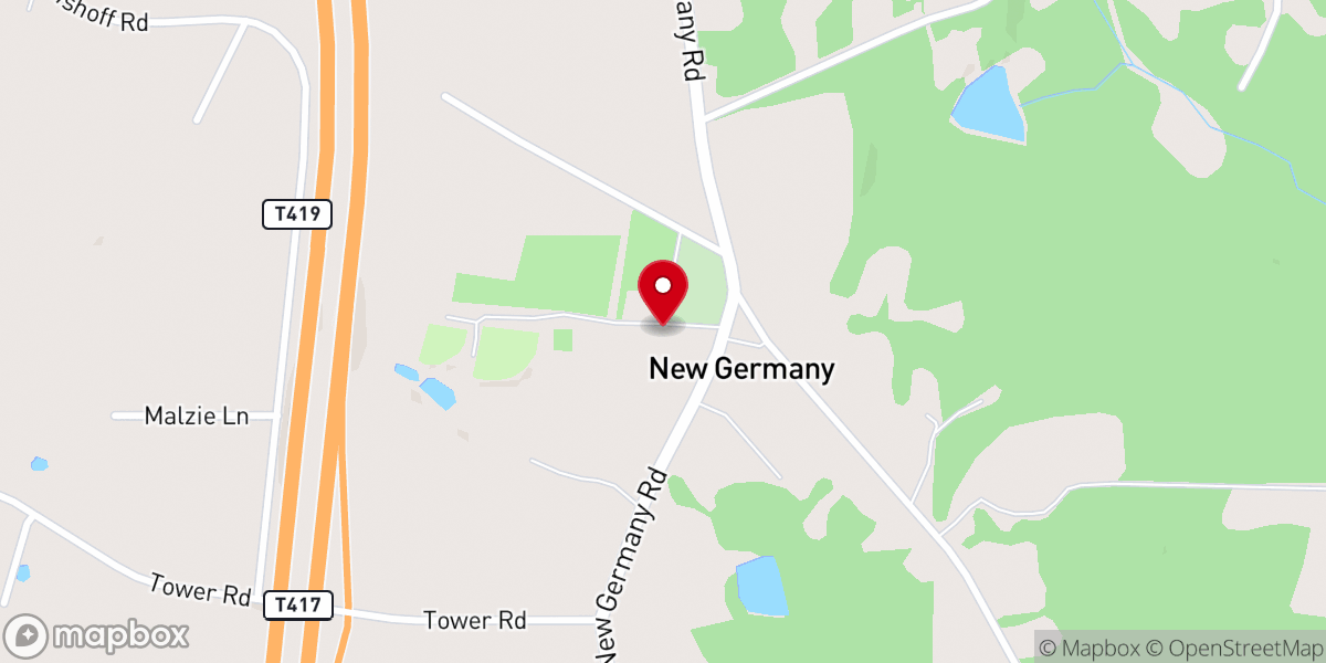 Map showing location of New Germany Grove Hall
