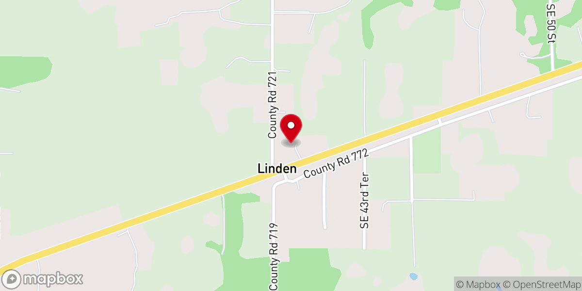 Map showing location of First Baptist Church of Linden