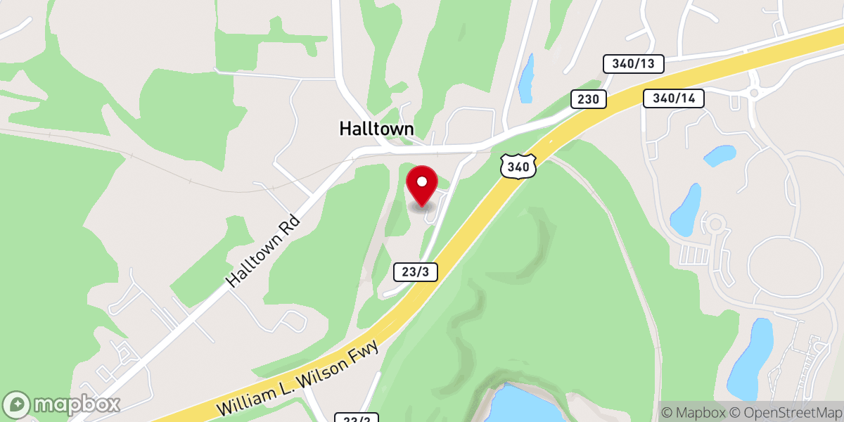 Map showing location of Halltown Presbyterian Church