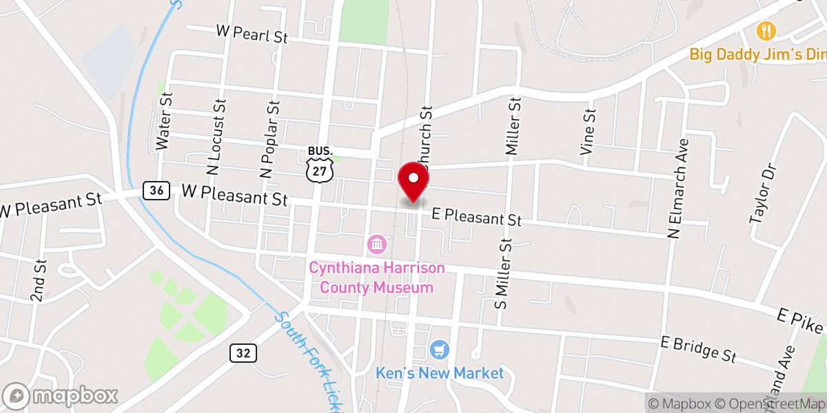 Map showing location of Cynthiana Baptist Church