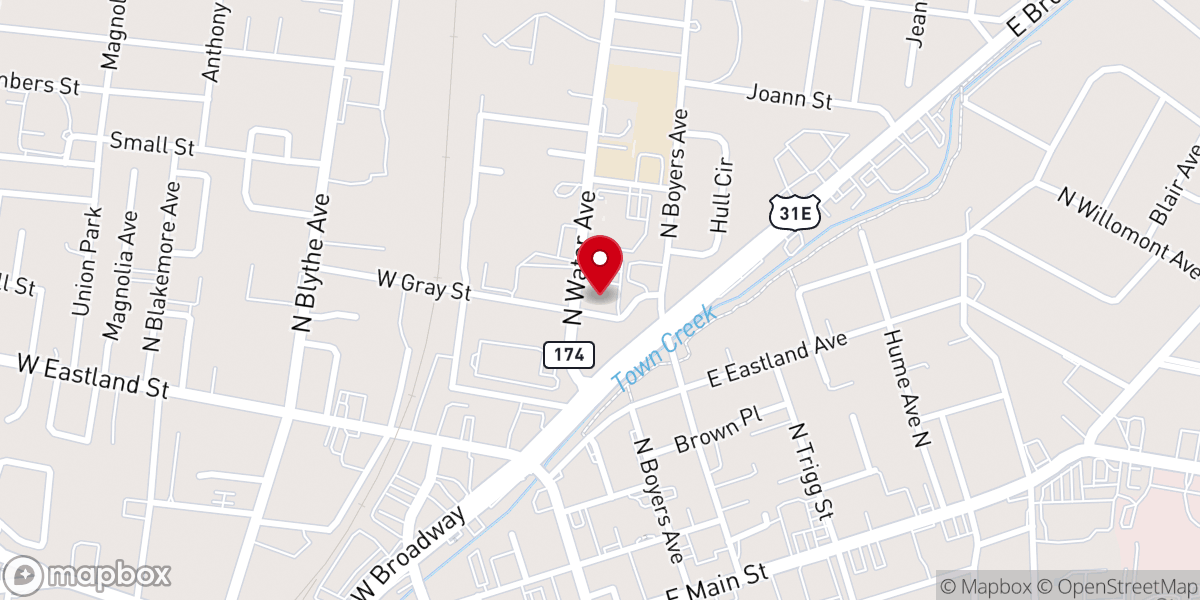 Map showing location of Gallatin First Church of the Nazarene