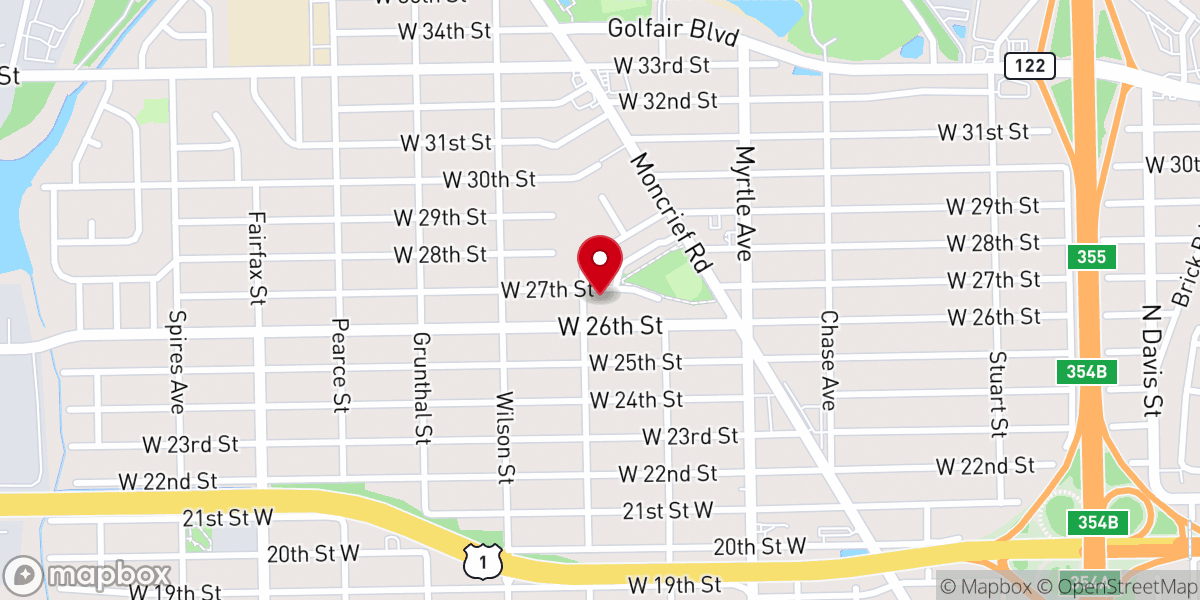 Map showing location of West 27th Church of Christ