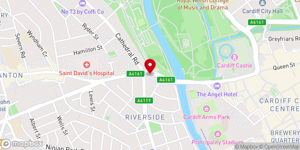 Map showing location of City Church Cardiff