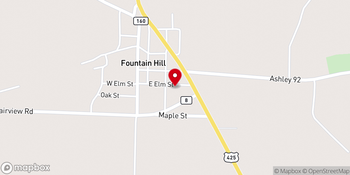 Map showing location of First Baptist Church of Fountain Hill