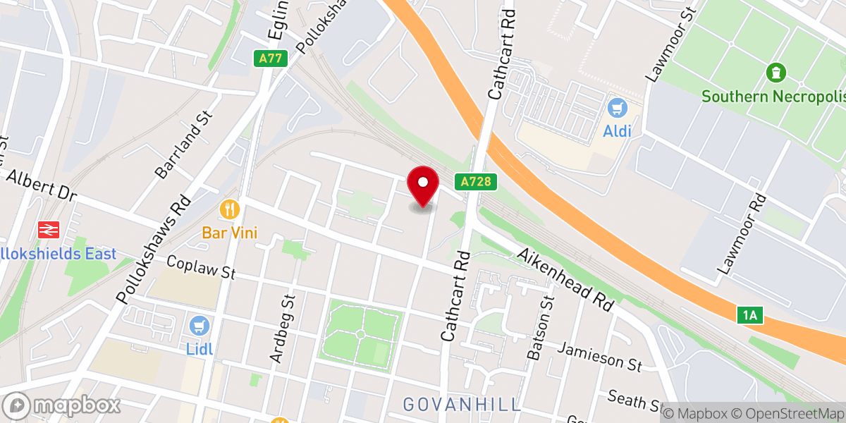 Map showing location of Glasgow Elim Church