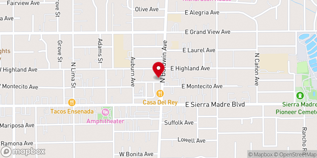 Map showing location of Bethany Church of Sierra Madre