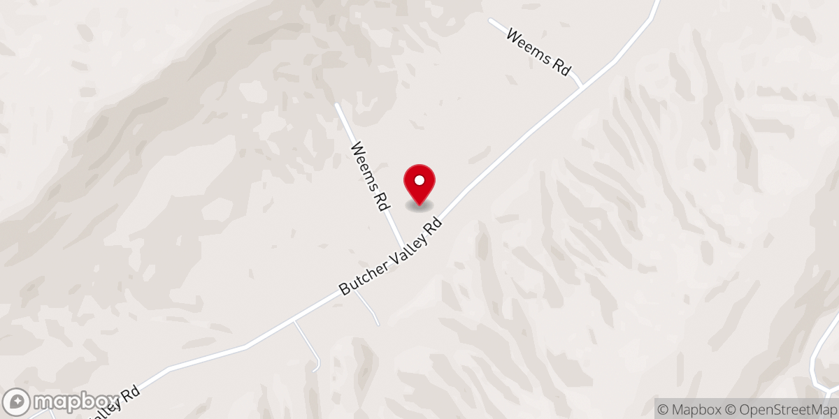Map showing location of Butcher Valley Church