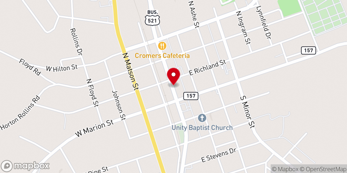 Map showing location of SERVPRO of Southern Lancaster, Kershaw, and Fairfield Counties