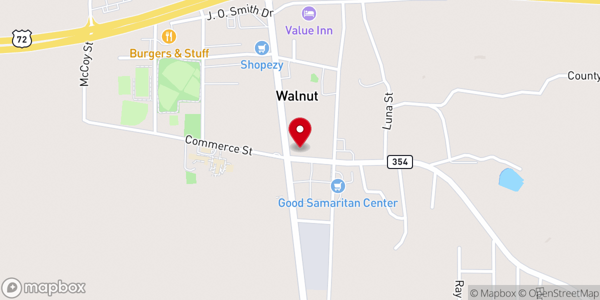 Map showing location of Walnut Baptist Church