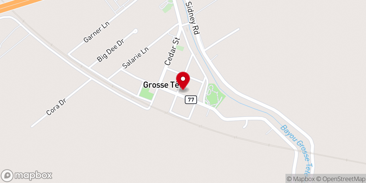 Map showing location of Grosse Tete Town Hall