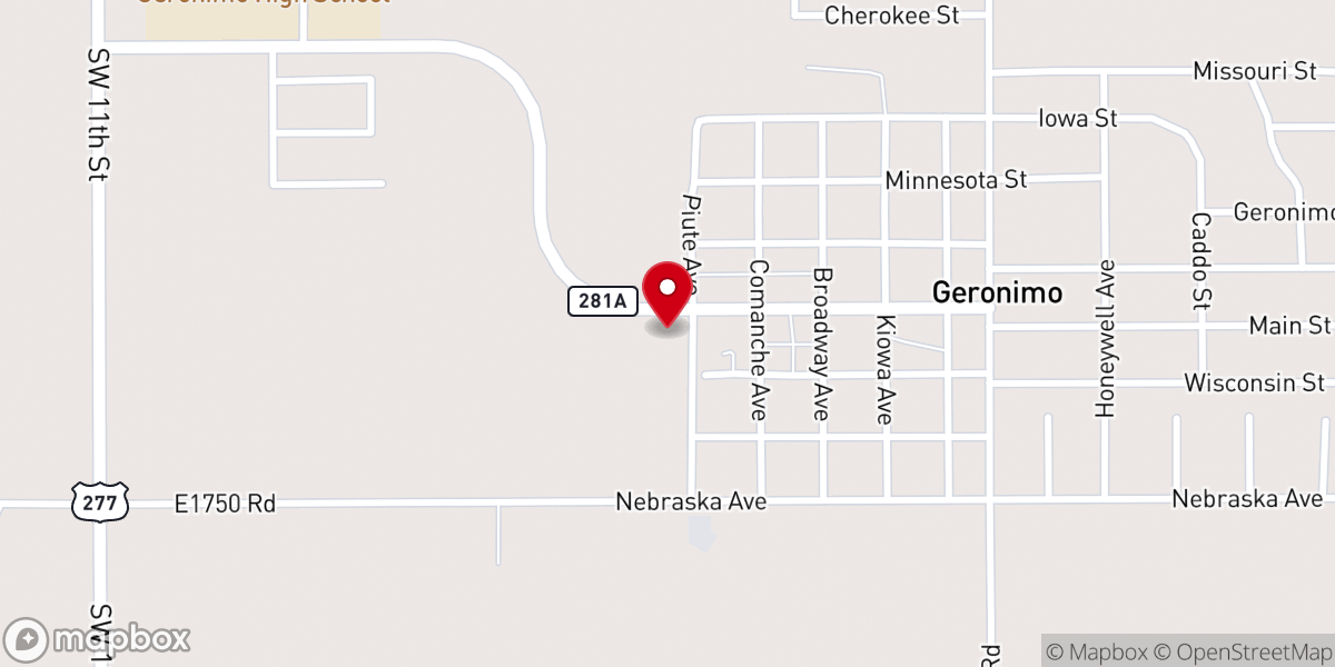 Map showing location of Geronimo City Hall
