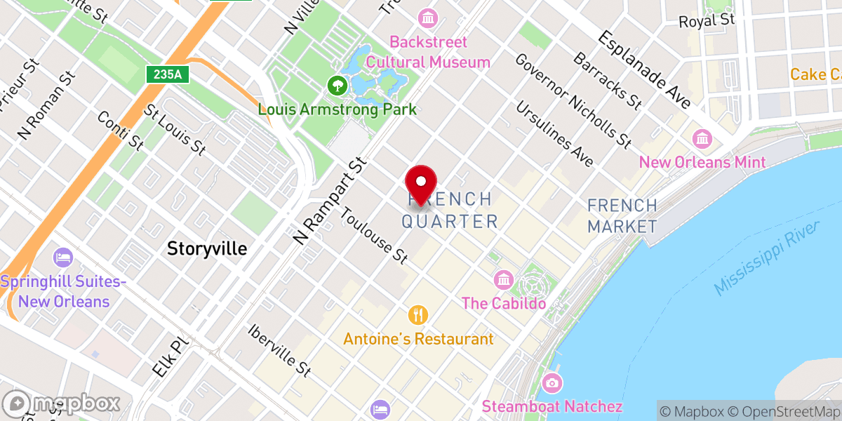 Map showing location of Vieux Carre Baptist Church