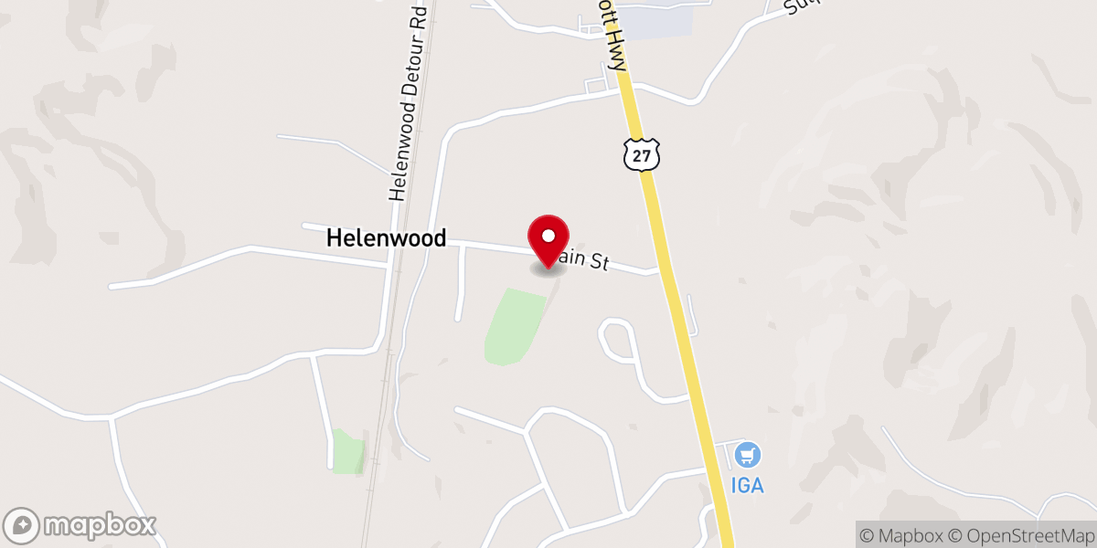 Map showing location of Helenwood Baptist Church