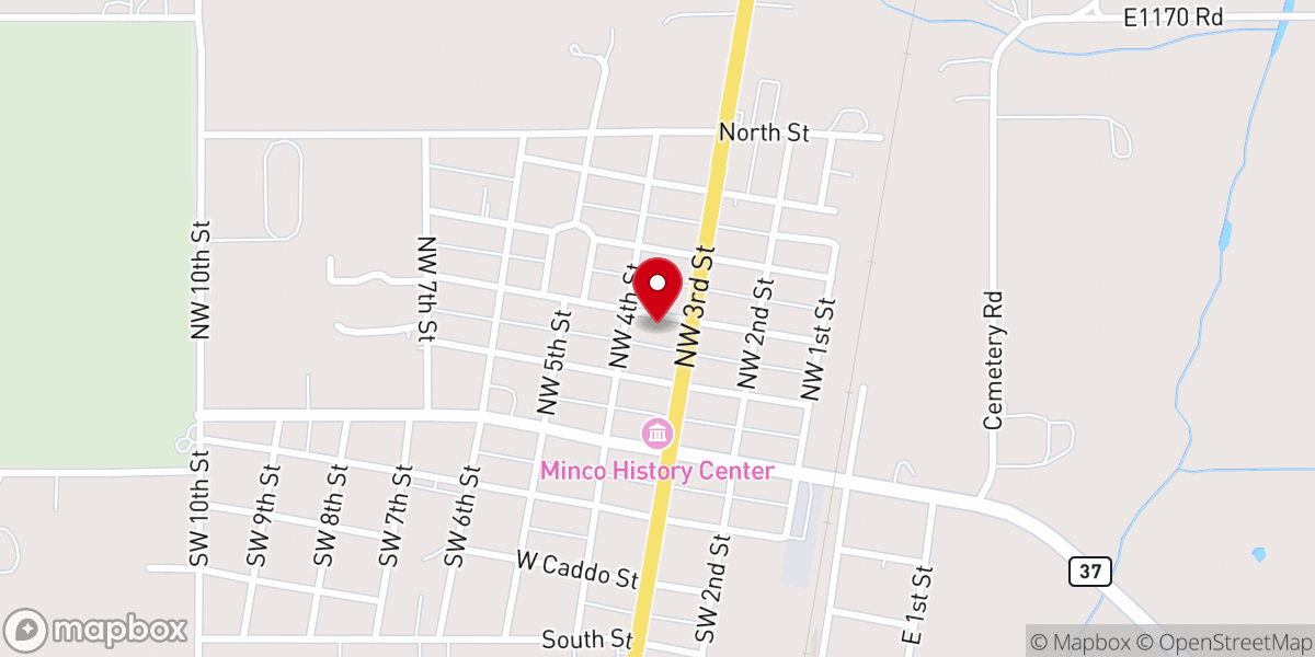 Map showing location of Minco First United Methodist Church