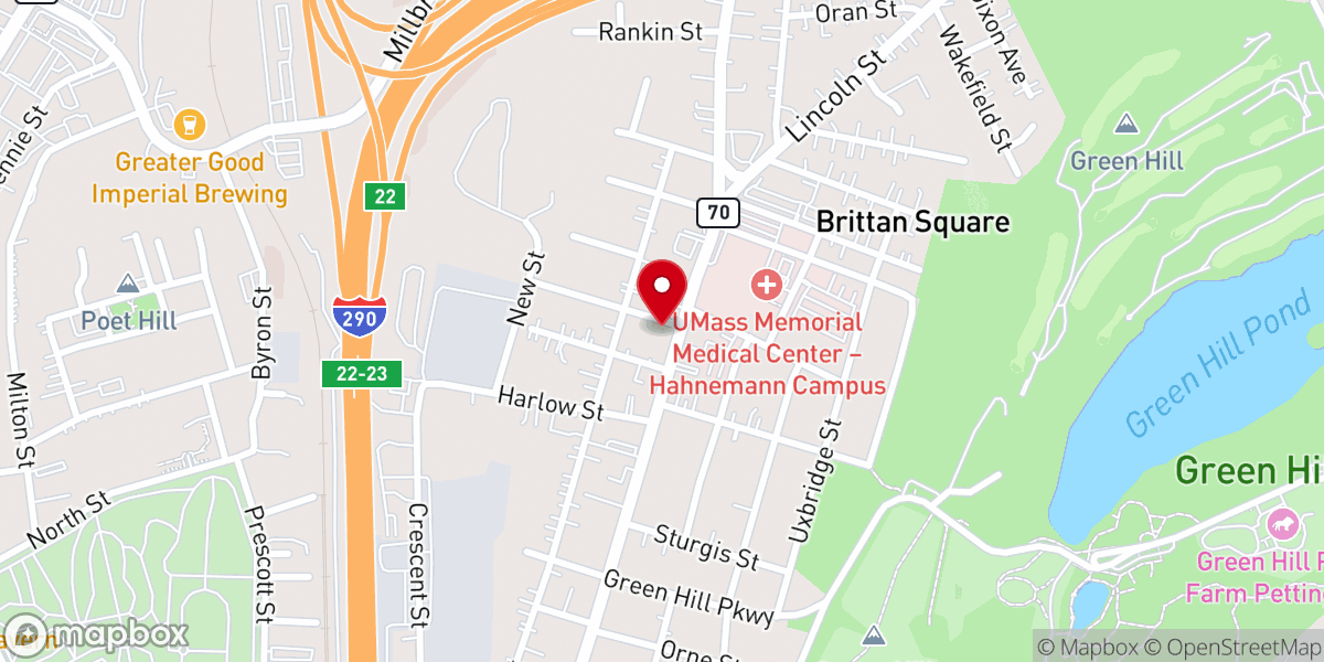 Map showing location of Adams Square Baptist Church