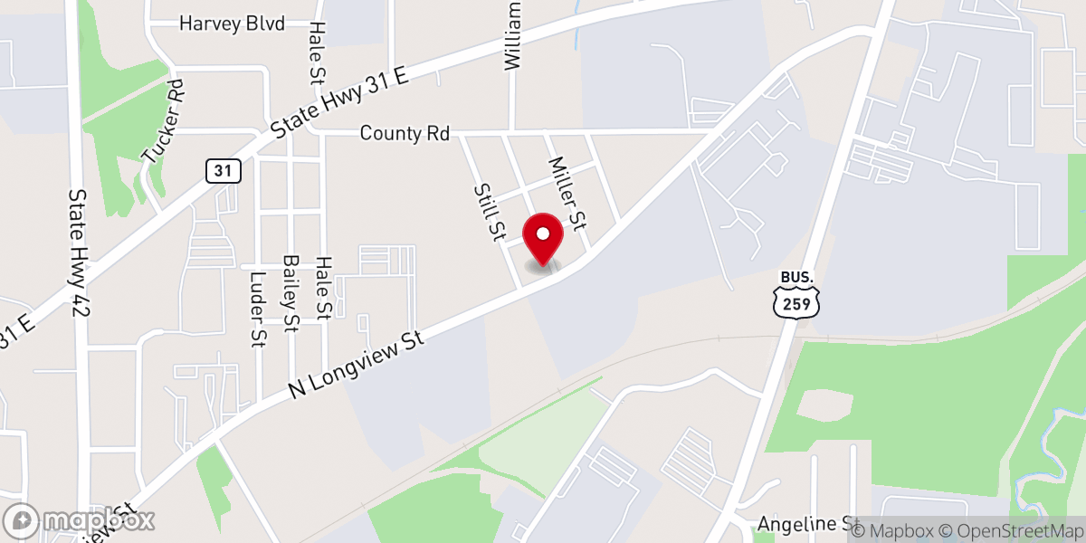 Map showing location of North Longview Street Baptist Church