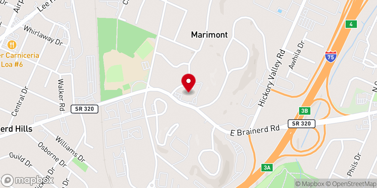 Map showing location of Brainerd Hills Baptist Church