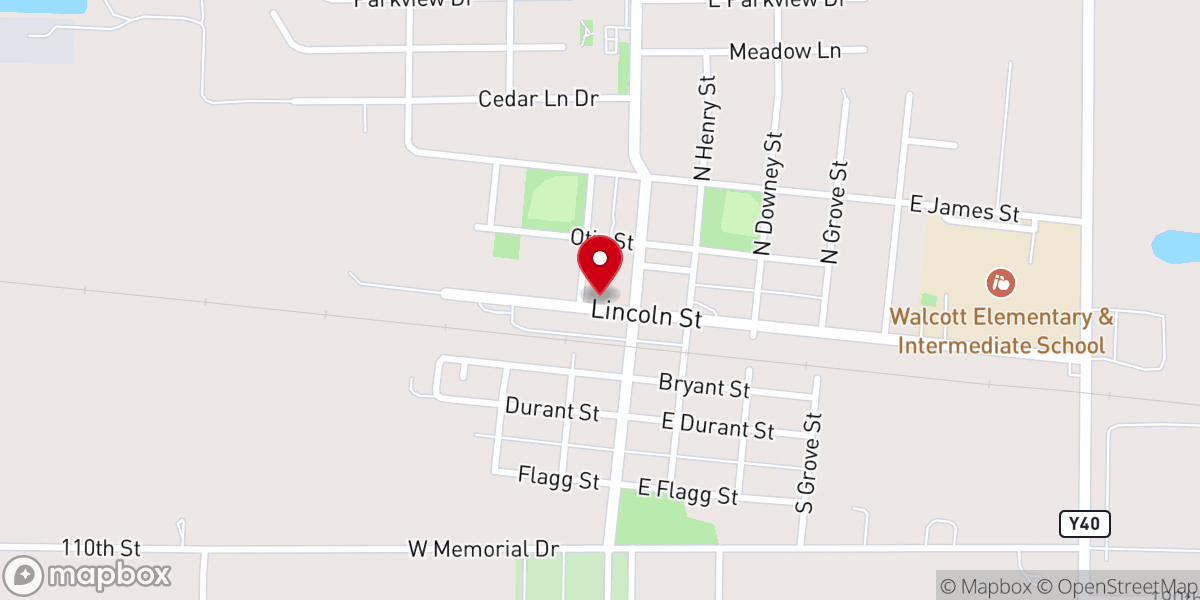 Map showing location of Walcott City Hall