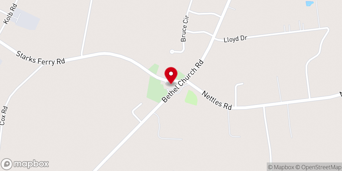 Map showing location of Bethel Baptist Church
