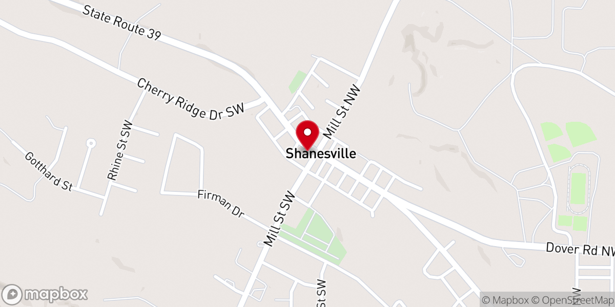 Map showing location of Shanesville Lutheran Church