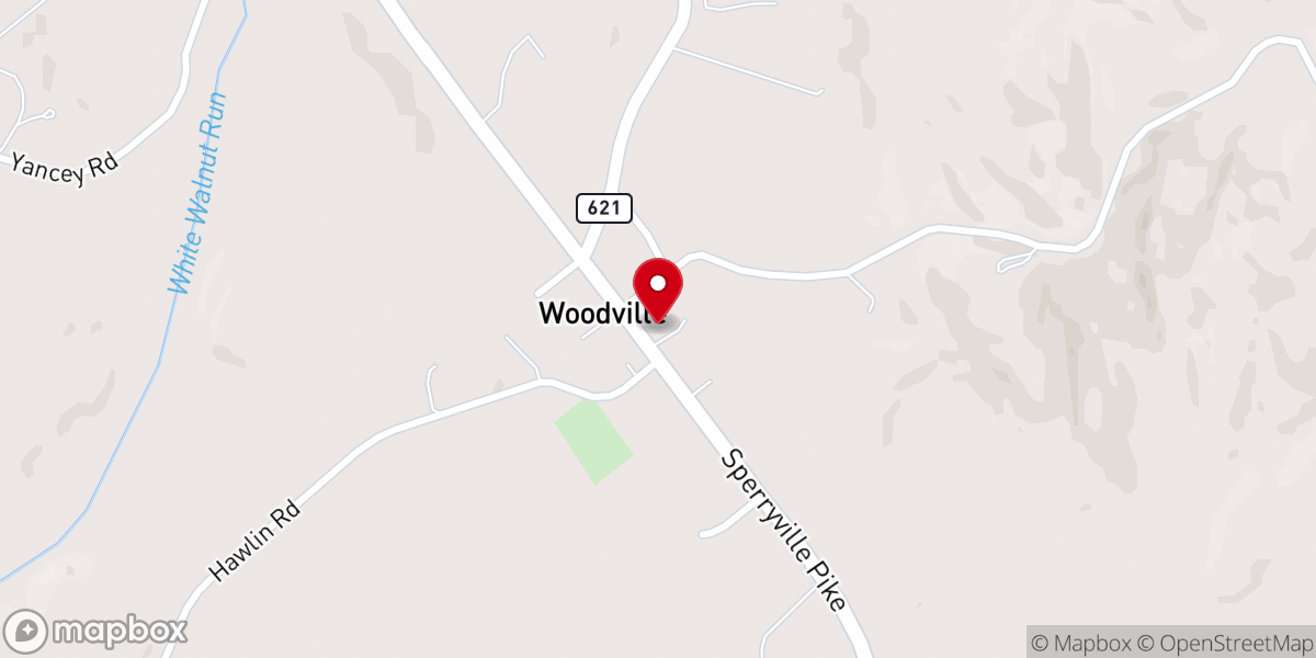 Map showing location of Woodville Baptist Church