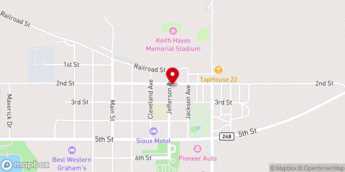 Map showing location of Murdo United Methodist Church