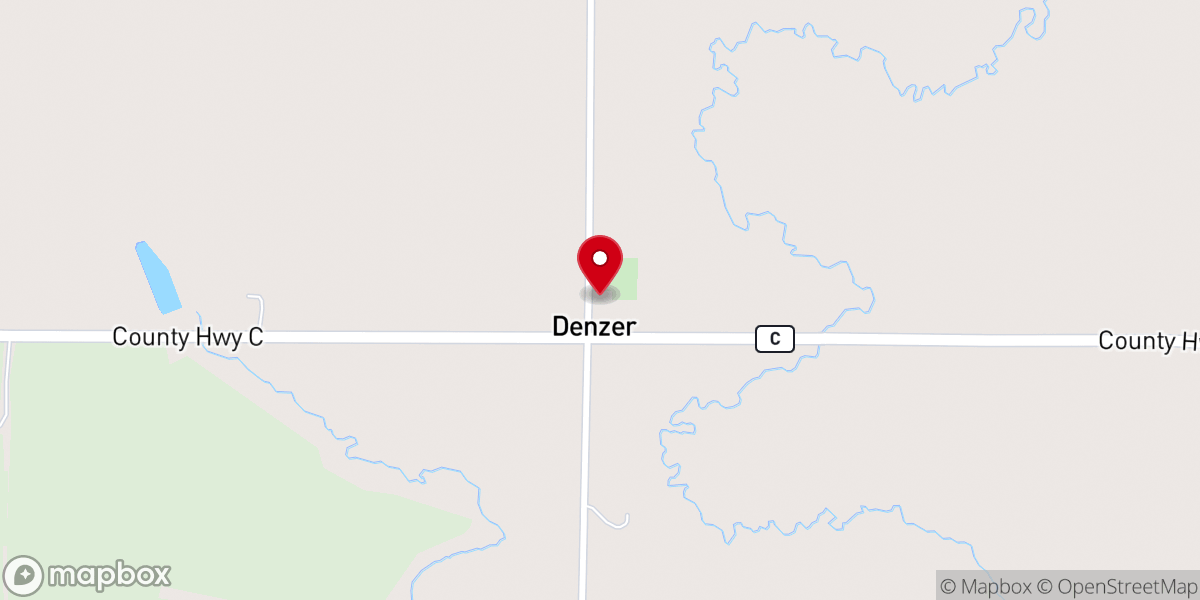 Map showing location of Denzer United Methodist Church