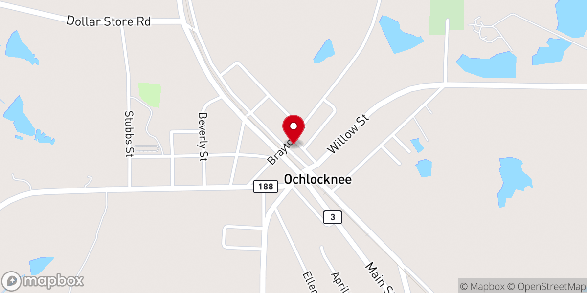 Map showing location of Ochlocknee City Hall