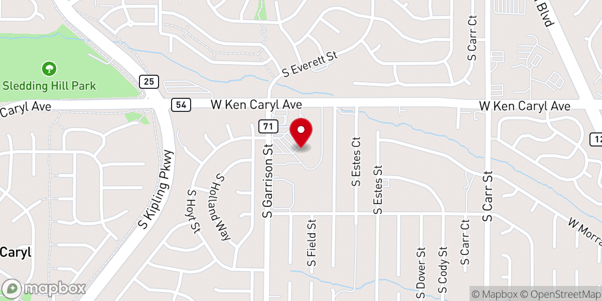 Map showing location of Calvary South Denver