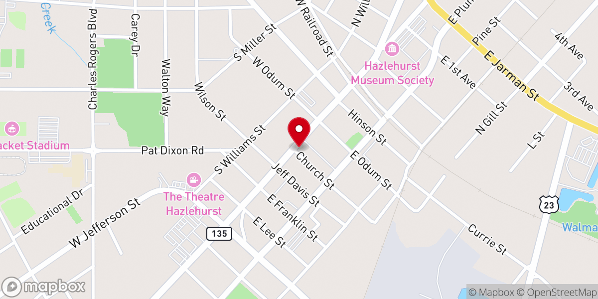 Map showing location of Hazlehurst First Methodist Church
